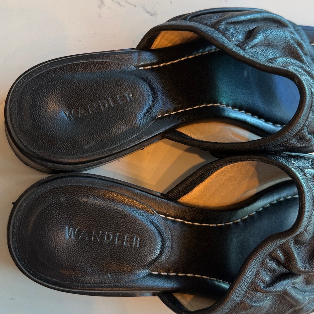 Wandler Mila Puffy Lambskin Flat Sandal Slip-On Mule Black Color Size 38 US 8.5 - Picture 6 of 15